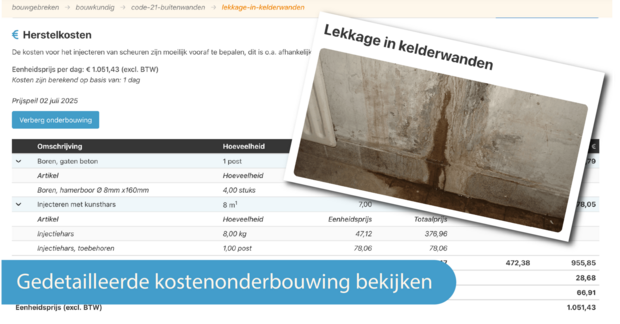 Lekkage in kelderwanden kostenonderbouwing